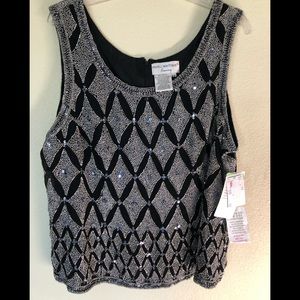 PAPELL BOUTIQUE NWT Silk Sequin & Beaded Tank  2X